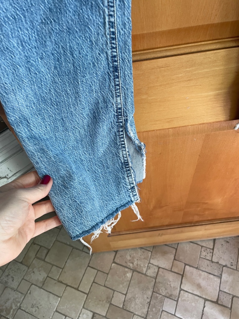 Zara Gorgeous Size 4 Blue Straight Leg Jeans Raw Hem - Picture 5 of 9